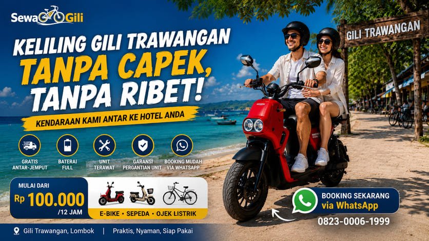 Promo Sewa Sepeda dan E-Bike Gili Trawangan Diantar ke Hotel